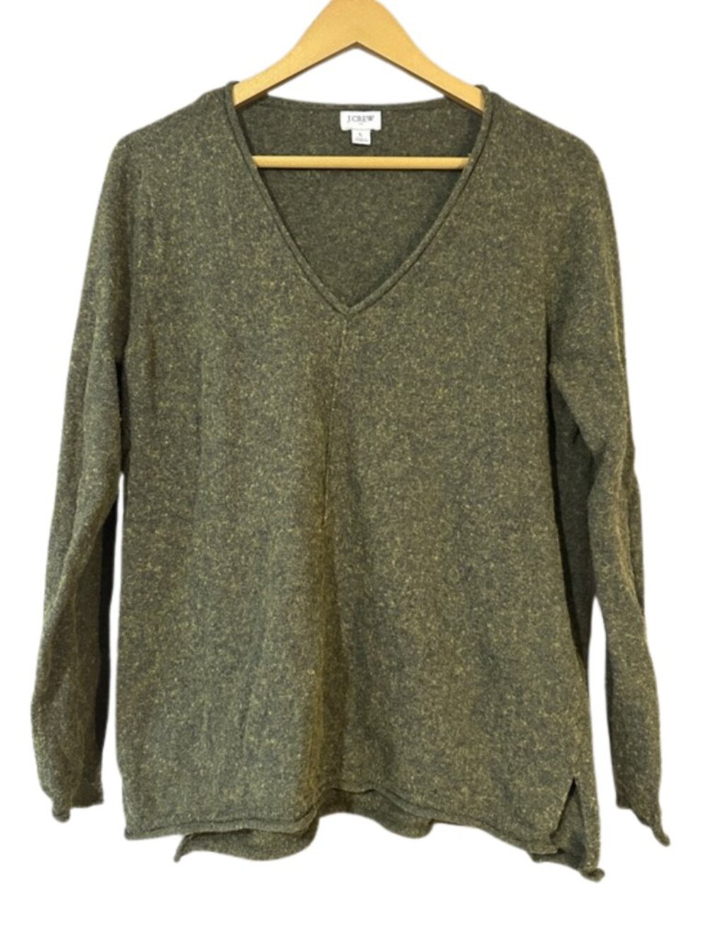 J.Crew Olive Green V-Neck Sweater Lightweight Long Sleeve Soft Knit